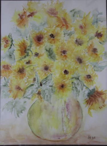 Painting titled "VASE JAUNE" by Jeannette Allary, Original Artwork, Watercolor