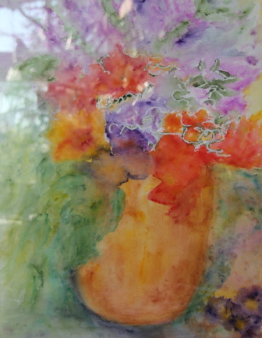 Malerei mit dem Titel "VASE COULEUR CITROU…" von Jeannette Allary, Original-Kunstwerk, Aquarell