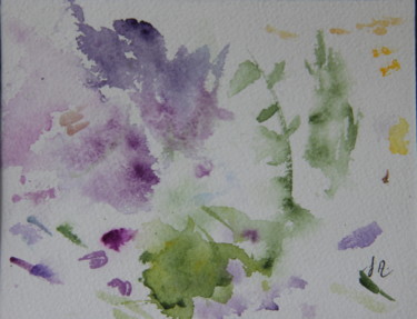 Painting titled "ESSAI FEUILLES" by Jeannette Allary, Original Artwork, Watercolor