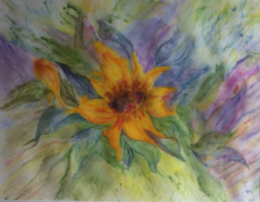 Painting titled "TOURNESOL" by Jeannette Allary, Original Artwork, Watercolor