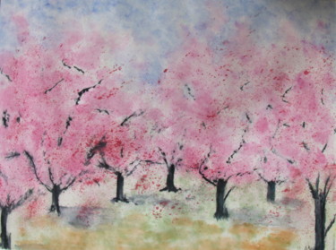 Painting titled "PRINTEMPS" by Jeannette Allary, Original Artwork, Watercolor