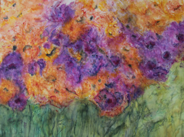 Painting titled "CHRYSANTHEMES" by Jeannette Allary, Original Artwork, Watercolor