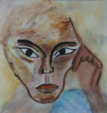 Painting titled "PENSIF" by Jeannette Allary, Original Artwork, Watercolor