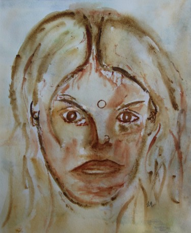 Painting titled "PENSIVE" by Jeannette Allary, Original Artwork, Watercolor