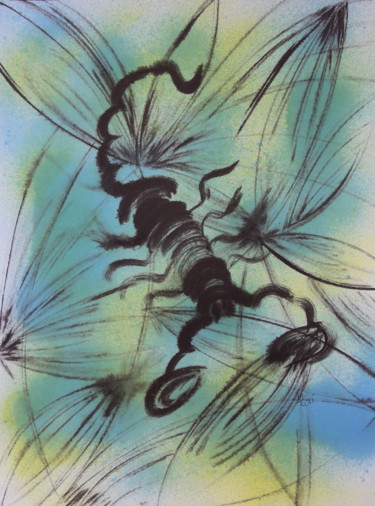 Painting titled "SCORPION et VITRAIL" by Jeannette Allary, Original Artwork, Ink