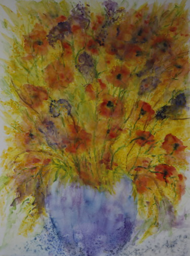 Painting titled "BOUQUET PRINTANIER" by Jeannette Allary, Original Artwork, Watercolor