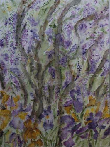 Painting titled "ENTRE GLYCINES et I…" by Jeannette Allary, Original Artwork, Watercolor