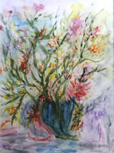 Painting titled "PARCE QUE LES FLEUR…" by Jeannette Allary, Original Artwork, Watercolor