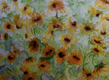 Painting titled "GIRASOLE" by Jeannette Allary, Original Artwork, Watercolor
