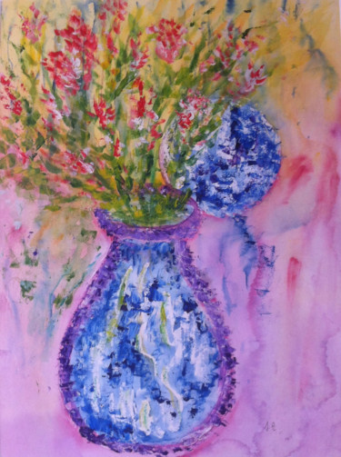 Painting titled "LE VASE" by Jeannette Allary, Original Artwork, Watercolor