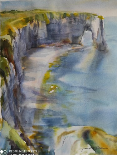 Les falaises d'Etretat Peinture intitulée "Les falaises d'Etre…" par Jeannette Giannini, Œuvre d'art originale, Aquarelle
