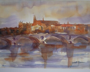 Painting titled "Toulouse Le Pont Ne…" by Jeannette Giannini, Original Artwork, Watercolor
