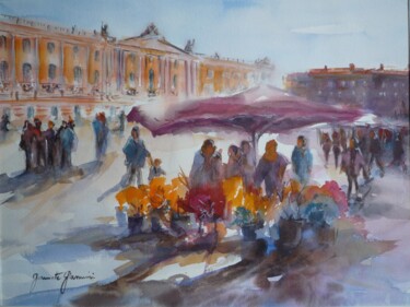 Painting titled "Toulouse - La fleur…" by Jeannette Giannini, Original Artwork, Watercolor