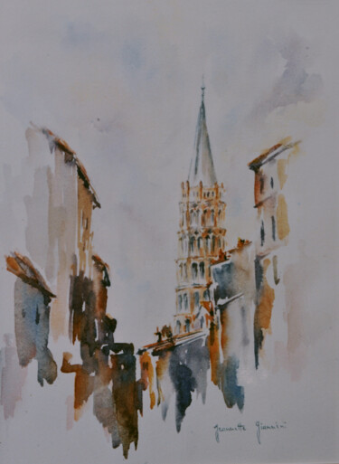 Painting titled "Toulouse Au loin le…" by Jeannette Giannini, Original Artwork, Watercolor