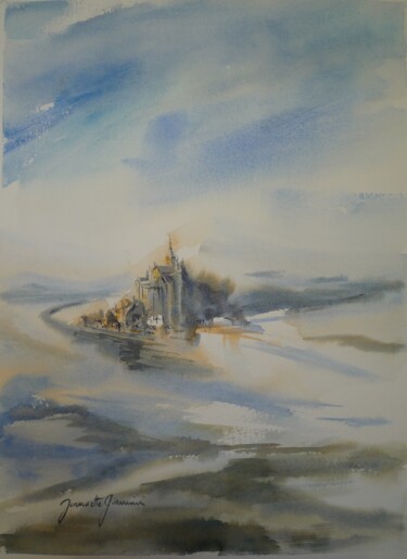 Painting titled "Le Mont Saint Michel" by Jeannette Giannini, Original Artwork, Watercolor