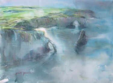 Painting titled "Normandie - Etretat" by Jeannette Giannini, Original Artwork, Watercolor