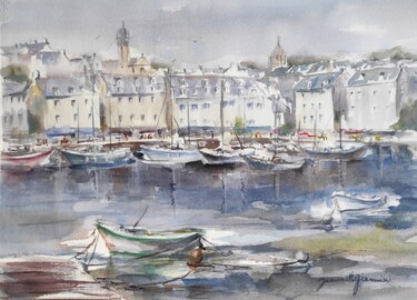 Painting titled "Port Betragne 1" by Jeannette Giannini, Original Artwork, Watercolor