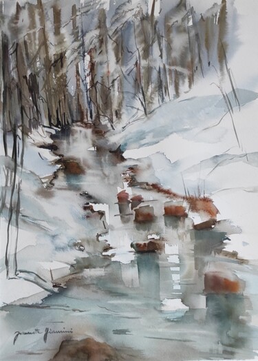 Pittura intitolato "Un jour d'hiver Tor…" da Jeannette Giannini, Opera d'arte originale, Acquarello