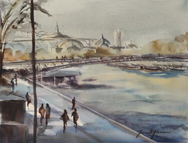 Painting titled "Paris   Au loin le…" by Jeannette Giannini, Original Artwork, Watercolor