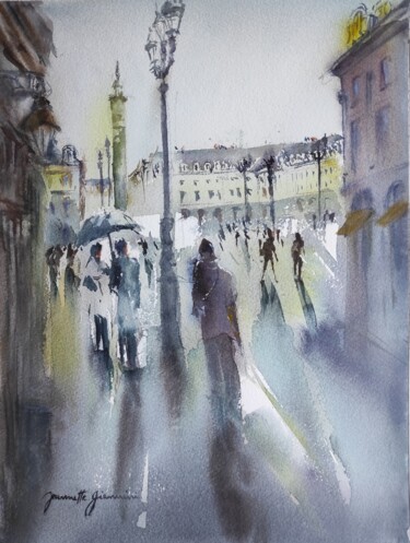 Painting titled "Paris    près de la…" by Jeannette Giannini, Original Artwork, Watercolor