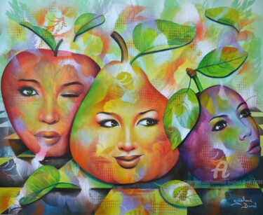 salade de fruits Peinture intitulée "salade de fruits" par Jeannette Guichard-Bunel, Œuvre d'art originale, Huile