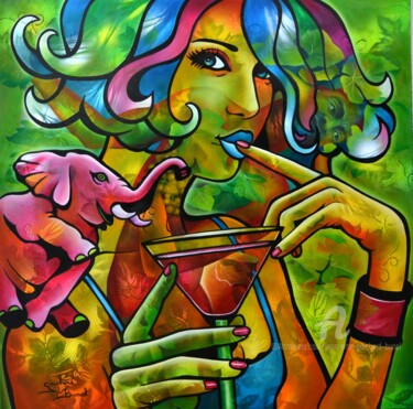 Painting titled "Tchin!" by Jeannette Guichard-Bunel, Original Artwork, Oil