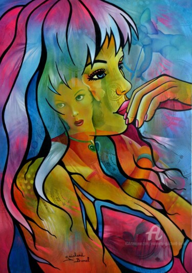 Painting titled "touchée en plein rê…" by Jeannette Guichard-Bunel, Original Artwork, Oil