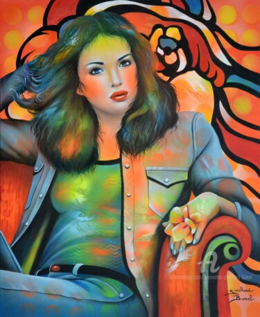 Painting titled "Oh, j'te raconte pa…" by Jeannette Guichard-Bunel, Original Artwork, Oil Mounted on Wood Stretcher frame