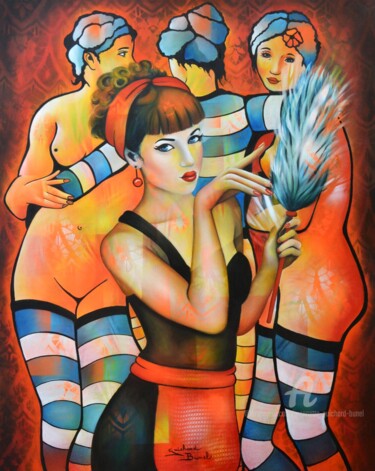 Painting titled "la toilette des 3 g…" by Jeannette Guichard-Bunel, Original Artwork, Oil Mounted on Wood Stretcher frame