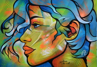 Painting titled "comme un fou de bas…" by Jeannette Guichard-Bunel, Original Artwork, Oil Mounted on Wood Stretcher frame