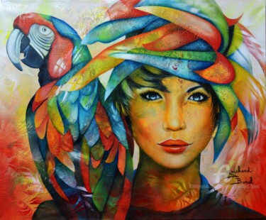 Painting titled "un peu plus près du…" by Jeannette Guichard-Bunel, Original Artwork, Oil Mounted on Wood Stretcher frame