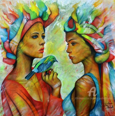 Painting titled "Tout feu, tout flam…" by Jeannette Guichard-Bunel, Original Artwork, Oil Mounted on Wood Stretcher frame