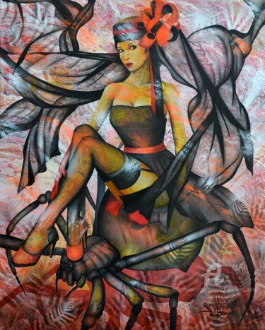 Painting titled "la veuve noire" by Jeannette Guichard-Bunel, Original Artwork, Oil Mounted on Wood Stretcher frame