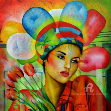 Painting titled "Pourun bouquet de t…" by Jeannette Guichard-Bunel, Original Artwork, Oil Mounted on Wood Stretcher frame