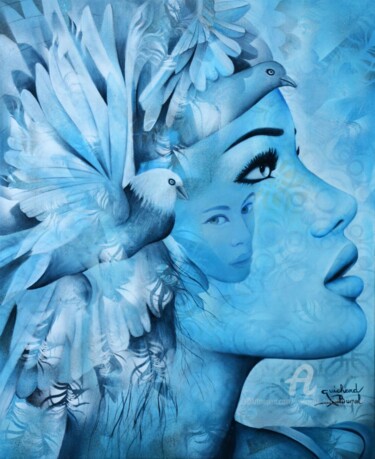 Painting titled "Jamais je ne t'oubl…" by Jeannette Guichard-Bunel, Original Artwork, Oil Mounted on Wood Stretcher frame