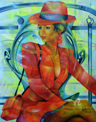 Painting titled "Métro Palais Royal" by Jeannette Guichard-Bunel, Original Artwork, Oil Mounted on Wood Stretcher frame