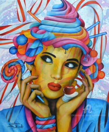 Painting titled "Gourmandise" by Jeannette Guichard-Bunel, Original Artwork, Oil Mounted on Wood Stretcher frame