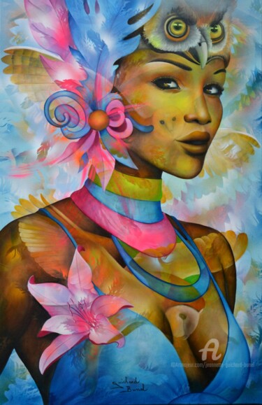 Painting titled "IFA" by Jeannette Guichard-Bunel, Original Artwork, Oil Mounted on Wood Stretcher frame