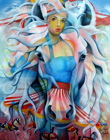 Painting titled "l 'échappée sauvage"" by Jeannette Guichard-Bunel, Original Artwork, Oil Mounted on Wood Stretcher frame