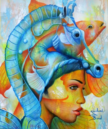 Картина под названием "Aqua rêve" - Jeannette Guichard-Bunel, Подлинное произведение искусства, Масло Установлен на Деревянн…