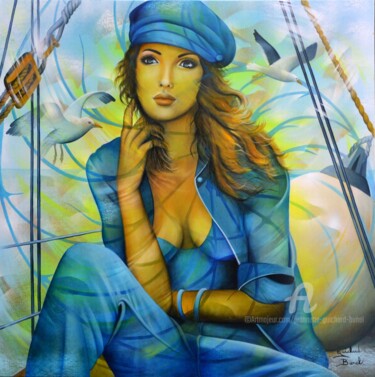 Peinture intitulée "la passagère du vent" par Jeannette Guichard-Bunel, Œuvre d'art originale, Huile