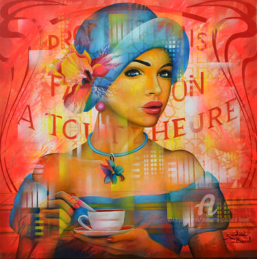 Malerei mit dem Titel "Pause café" von Jeannette Guichard-Bunel, Original-Kunstwerk, Öl