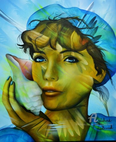 Painting titled "Le chant des vagues" by Jeannette Guichard-Bunel, Original Artwork, Oil Mounted on Wood Stretcher frame