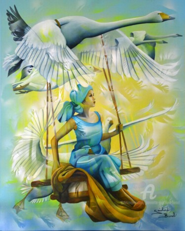 绘画 标题为“A vol d'oiseau” 由Jeannette Guichard-Bunel, 原创艺术品, 油 安装在木质担架架上