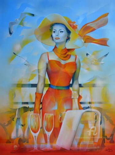 Pintura titulada "hommage à Sophia Lo…" por Jeannette Guichard-Bunel, Obra de arte original, Otro