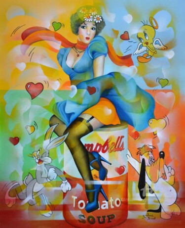 Peinture intitulée "l'accroche- coeur" par Jeannette Guichard-Bunel, Œuvre d'art originale, Huile