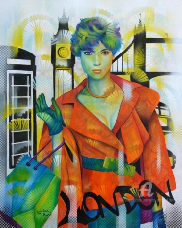 Pintura titulada ""la city"" por Jeannette Guichard-Bunel, Obra de arte original, Oleo Montado en Bastidor de camilla de mad…