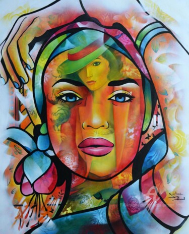 Painting titled "fleur de Samba" by Jeannette Guichard-Bunel, Original Artwork, Oil Mounted on Wood Stretcher frame