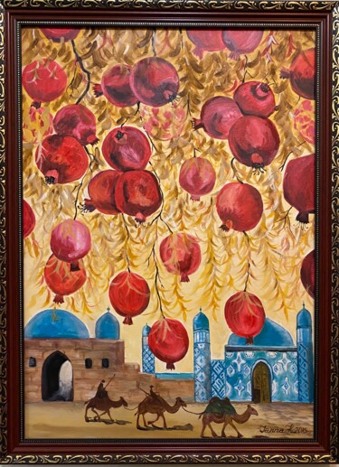 Peinture intitulée "Samarkand grenades" par Janna Kasimova, Œuvre d'art originale, Huile Monté sur Châssis en bois