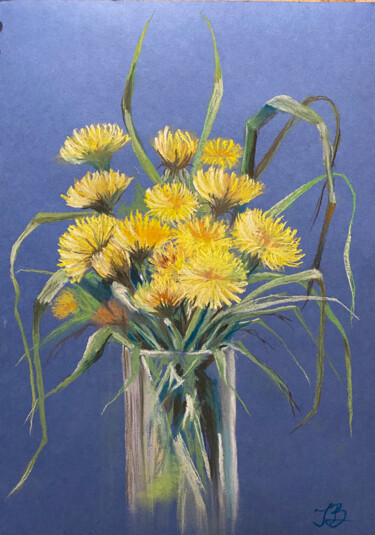 Drawing titled "dandelions" by Janna Kasimova, Original Artwork, Pastel Mounted on Wood Panel